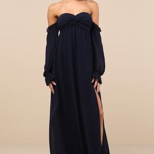 Lulus Glorious Invite Navy Blue Knotted Off-the-shoulder Maxi Dress - Size S